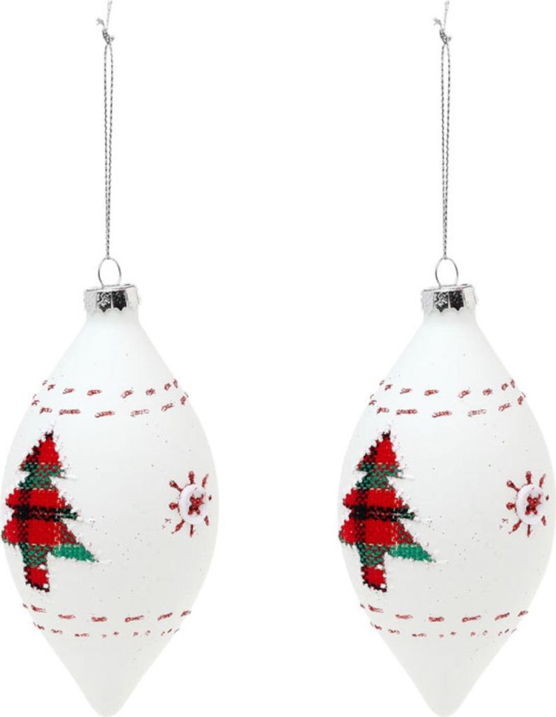 Christbaumkugeln tropfenförmig aus Glas 2 Stück weiß-rot-grün 13 cm -