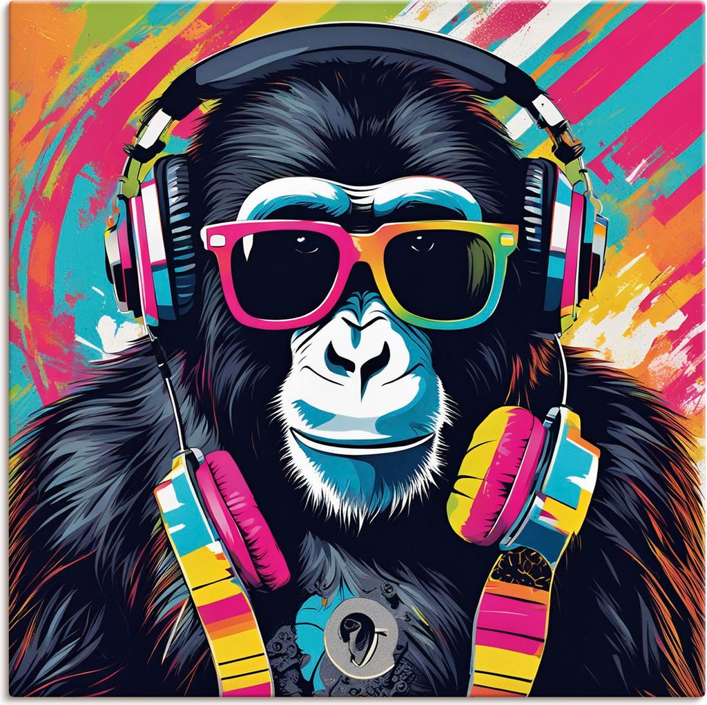 ARTland Leinwandbild DJ Affe 2 - KI generiert Größe: 100x100 cm