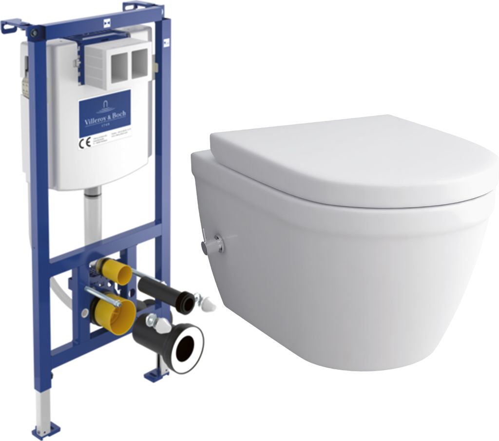 Alpenberger Dusch WC Komplett Set mit Villeroy & Boch Spülrandlos + Unterputz Spülkasten | Wand WC | Toilette mit WC Sitz mit Absenkautomatik (82...