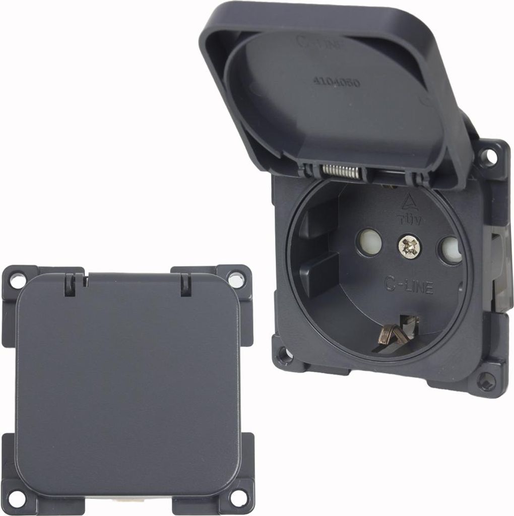 C-Line Presto Inprojal CBE Schuko Steckdose + Klappdeckel 220 / 230 Volt anthrazit