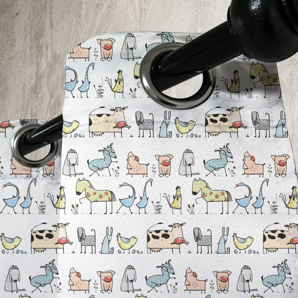 ABAKUHAUS Tenda con occhielli retrò, villaggio caricaturale di animali domestici capre-pecore-modelli divertenti asilo nido per bambini, tende decorative a 2 pannelli per finestre, 280 cm x 175 cm, beige giallo - 2