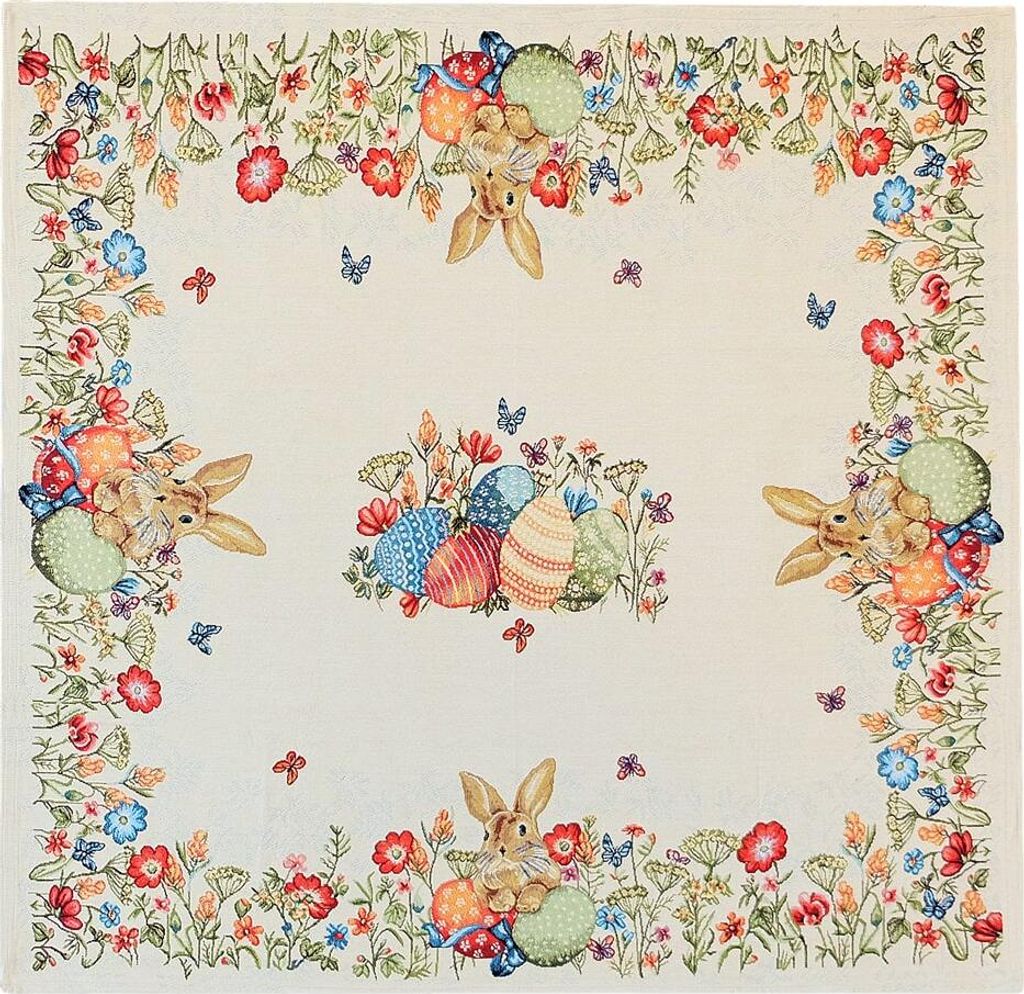 Tischdecke CLEA Osterhasen & Blumen Gobelin Polyester 85 x 85 cm