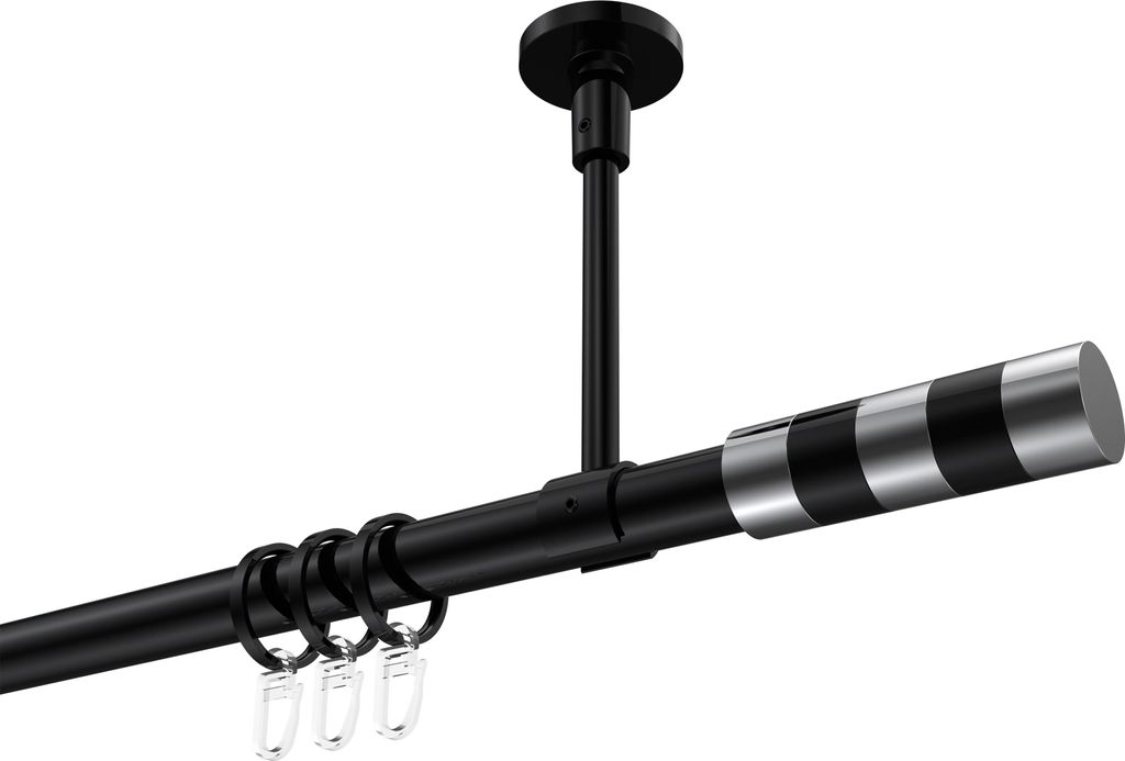 Interdeco Gardinenstange / Vorhangstange Schwarz, Typ Sonette Mavell (Zylinder Bicolor) Deckenmontage, 20 mm Ø 1-läufig, 120 cm