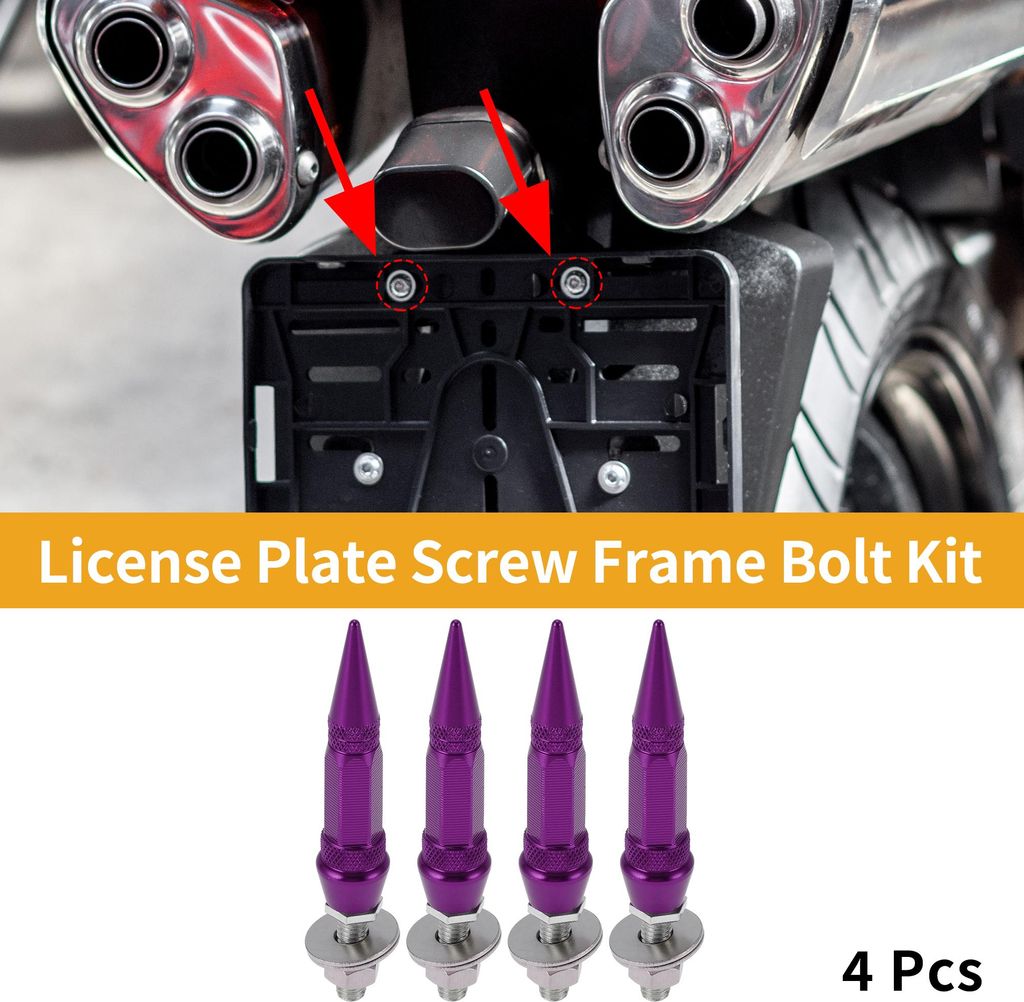 Universelle Motorrad M6 Kennzeichenschraubenabdeckung 82mm Diebstahlsichere Kennzeichenschraubenrahmenbolzen Set Aluminiumlegierung Lila 4 Stück