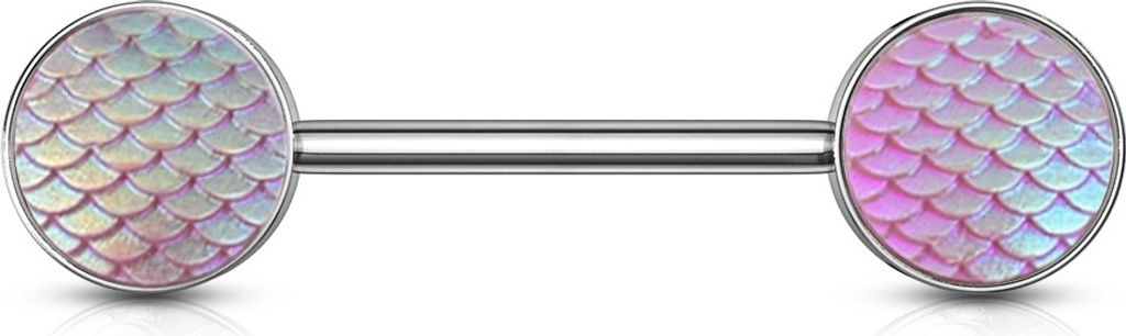 viva-adorno Nippel Barbell Piercing Stab Brustpiercing 316L Chirurgenstahl Fischschuppen holografisch farbig schillernd Rückseite flach Z536ni, si...