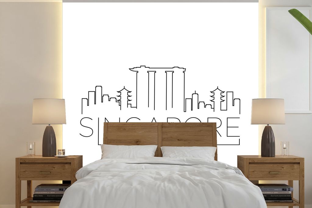 MuchoWow Fototapete für Wohnzimmer oder Schlafzimmer Wandtapete Vinyl Motivtapete Skyline "Singapur" weiß - 260x260 cm - Papiertapeten