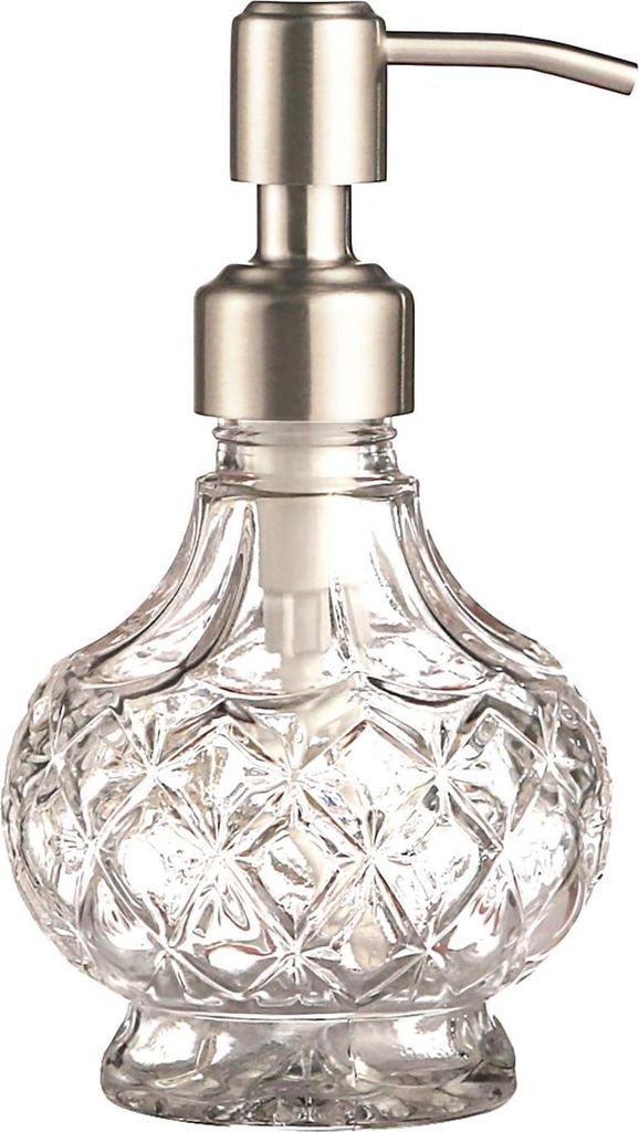 Stilvolle Vintage Seifenspender aus Glas mit Edelstahlpumpe für Badezimmer Küche (Stil 1)