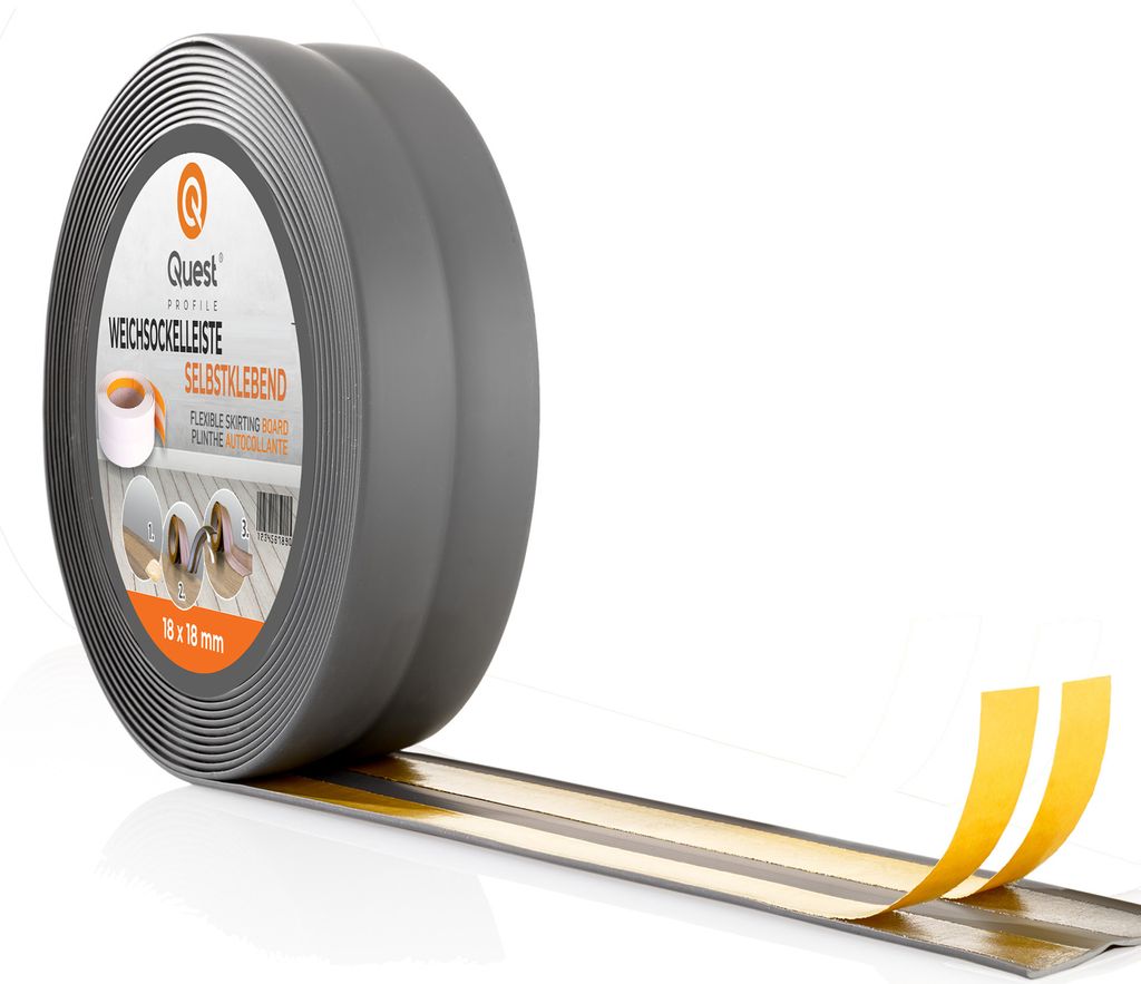 QUEST Weichsockelleiste Selbstklebend 25x15mm, 20m, Sockelleiste Knickleiste aus PVC Kunststoff, Flexible Fußleiste Wandabschlussleiste, graphit