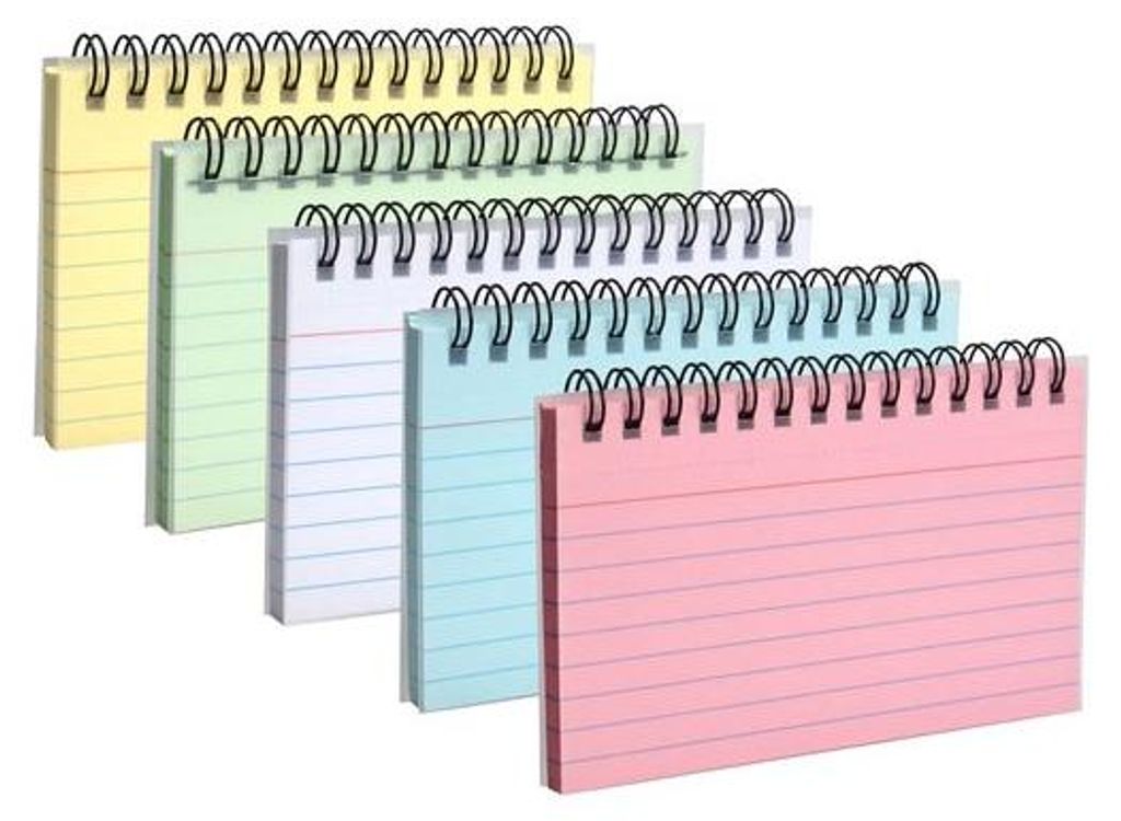 Indexkaarten Set mit Spiralbindung, 5 Stück, farbig
