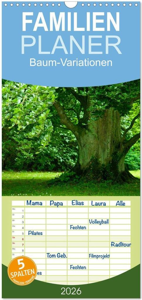 Familienplaner 2026 - Baum-Variationen mit 5 Spalten (Wandkalender, 21 x 45 cm) CALVENDO