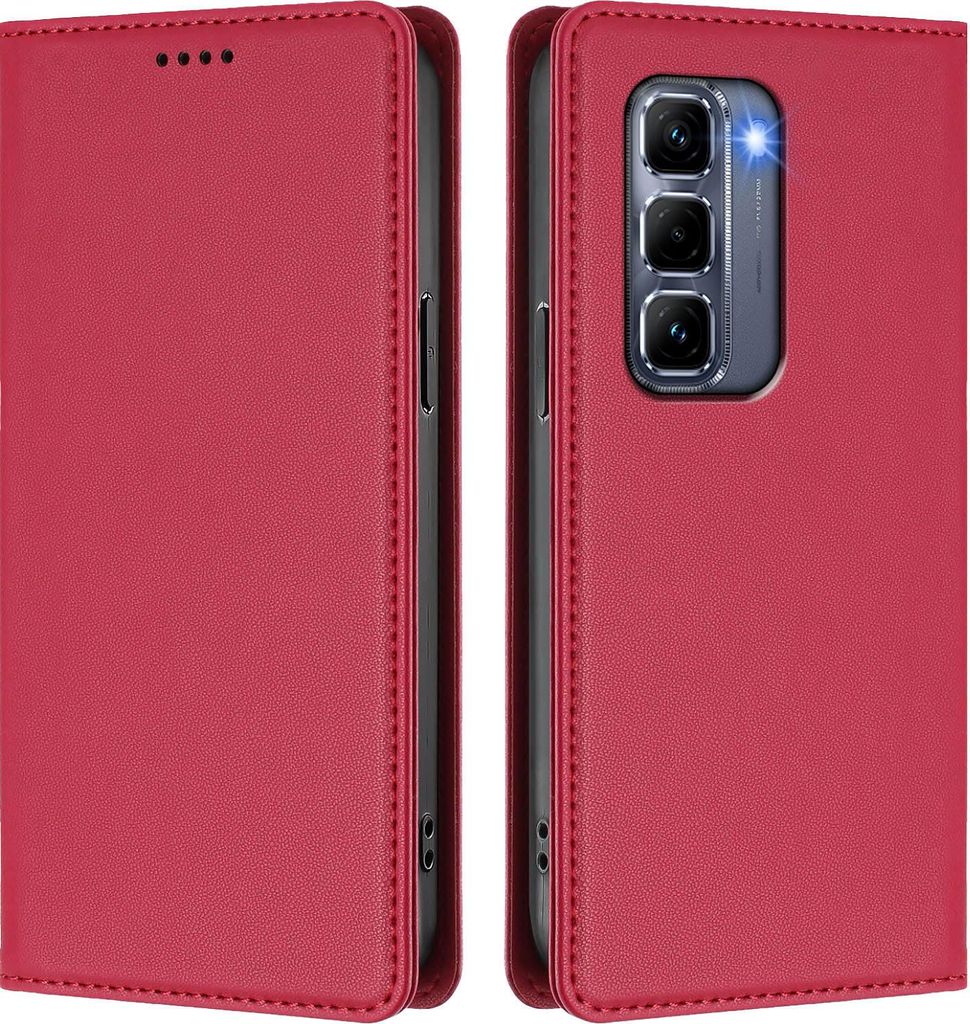 Handyhülle für Infinix Hot 50 Pro+ 4G, Kunstleder Klapphülle Stoßfeste Magnetische Hülle mit Ständer Rot
