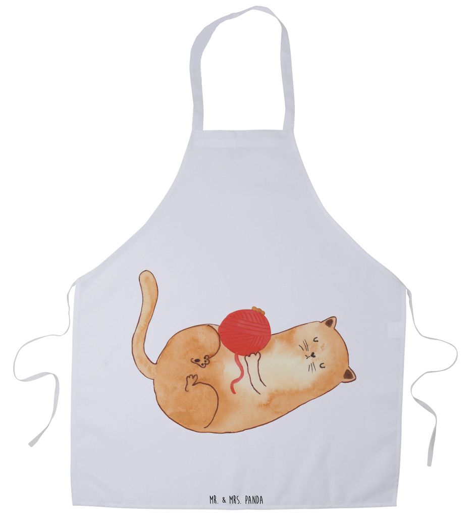 Mr. & Mrs. Panda Kochschürze Katze Wolle - Weiß - Geschenk, Katzen, Vorbinder, Wollknäuel, Cats, Grillschürze, Putzig, Küchenschürze, Küchen...
