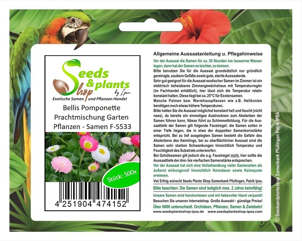 500 Korn Bellis Pomponette Prachtmischung Garten Pflanzen - Samen F-S533