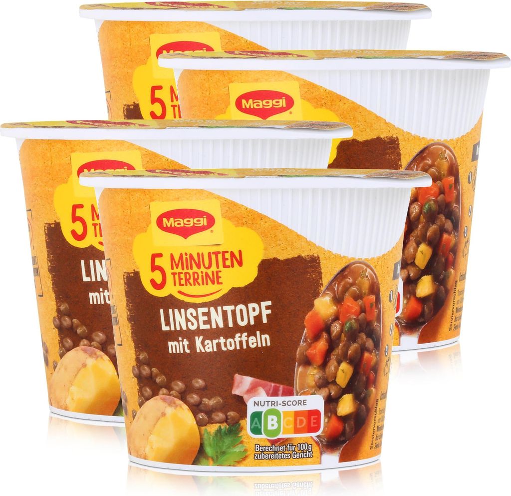 Maggi 5 Minuten Terrine Linsentopf mit Kartoffen 49g (4er Pack)