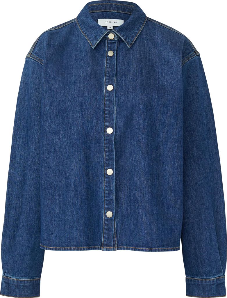 Comma Loose Fit Denim Bluse mit klassischem Hemdkragen und Used-Look Blau Größe 38