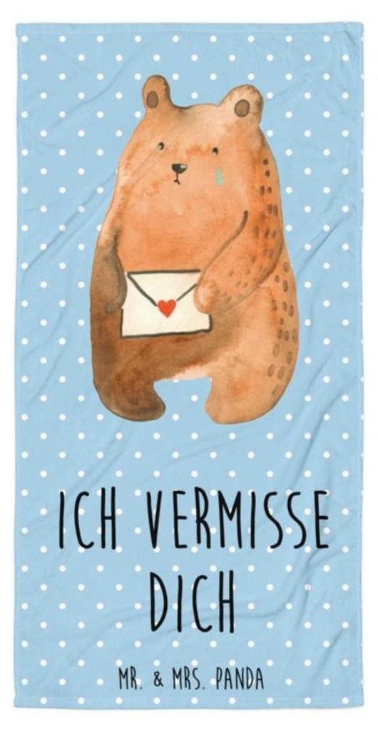 Mr. & Mrs. Panda Strandtuch Bär Vermissen - Blau Pastell - Geschenk, Liebeskummer, Unglücklich Verliebt, Freundin, Frottee-Handtuch, Badehandtuch...
