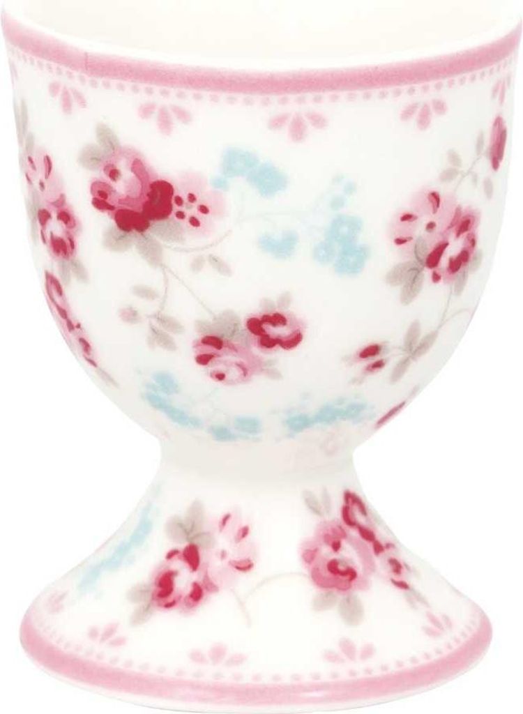 Greengate Eierbecher ELSY Weiß mit Blumen und Rosa verziertem Rand Porzellan