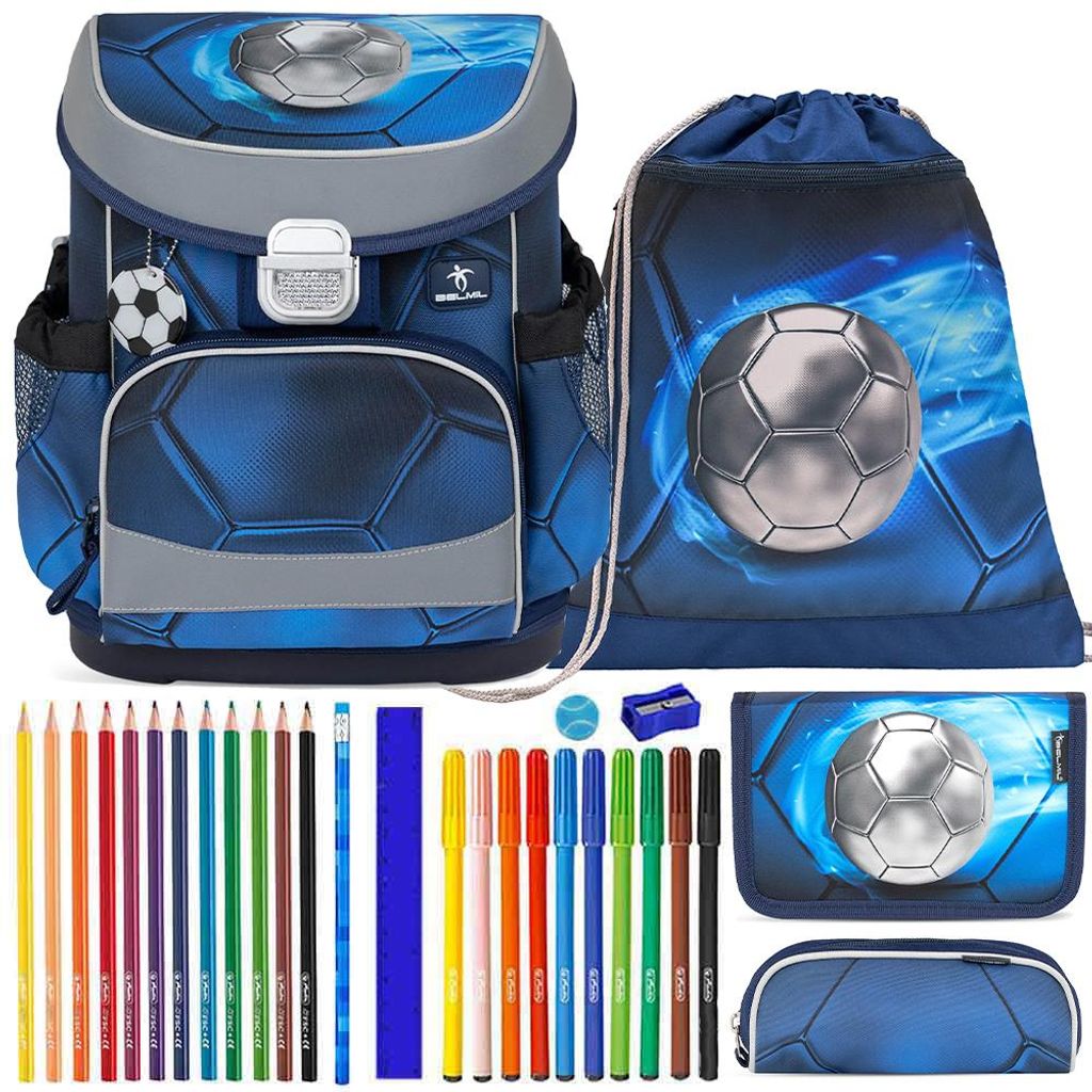 Belmil Schulranzen Set Mini Fit Football silber 10-teilig Produktbild 