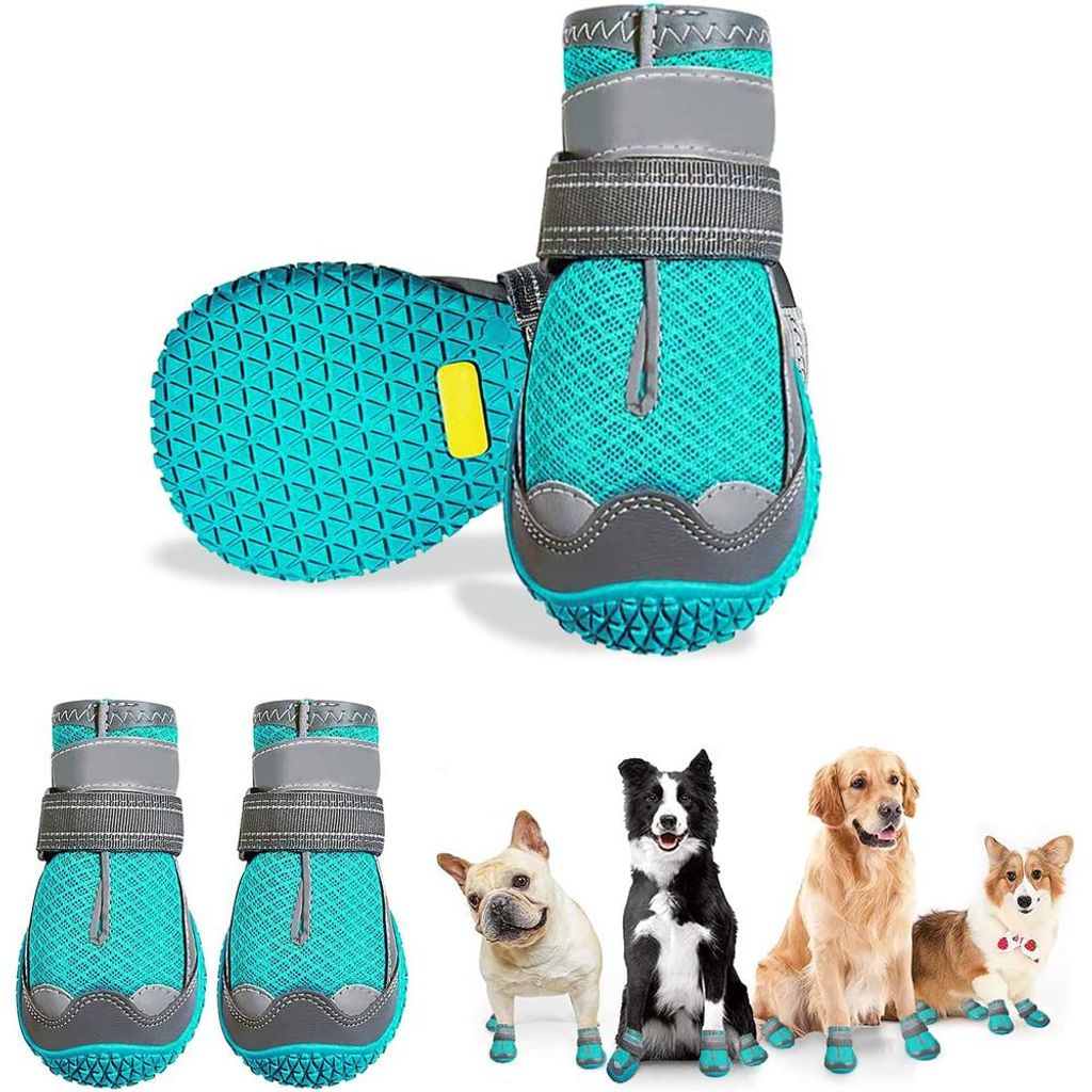 4er-Pack Hundeschuhe, atmungsaktive Hundeschuhe mit rutschfester Sohle und reflektierenden Streifen zum Schutz der Pfoten – ideal für Outdoor-Sp...