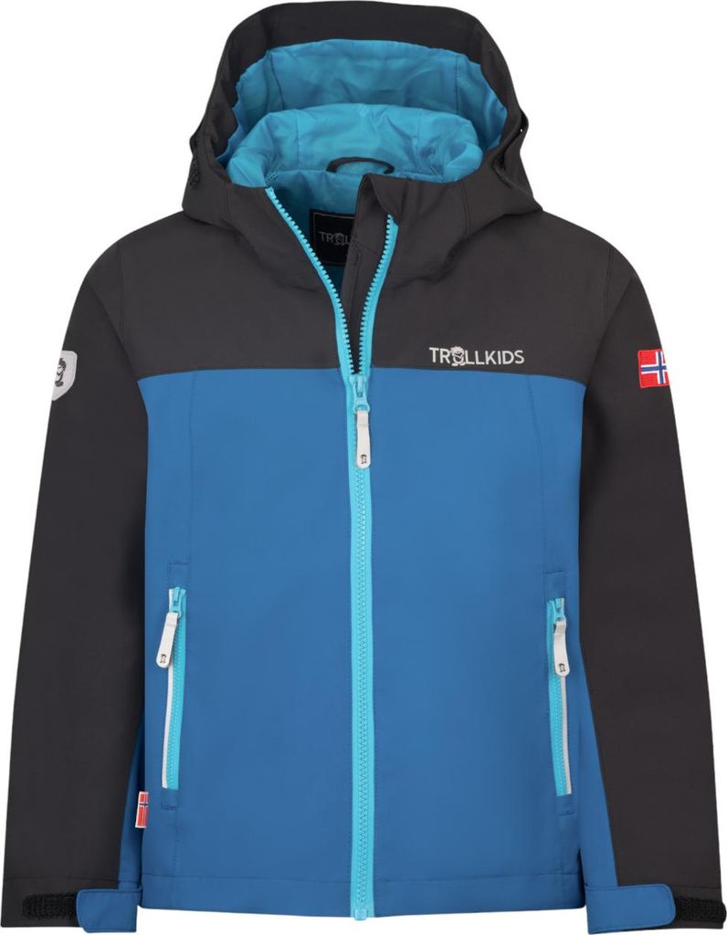 TROLLKIDS Telemark wasserdichte Kinder Outdoor Jacke mit Kapuze blau 140