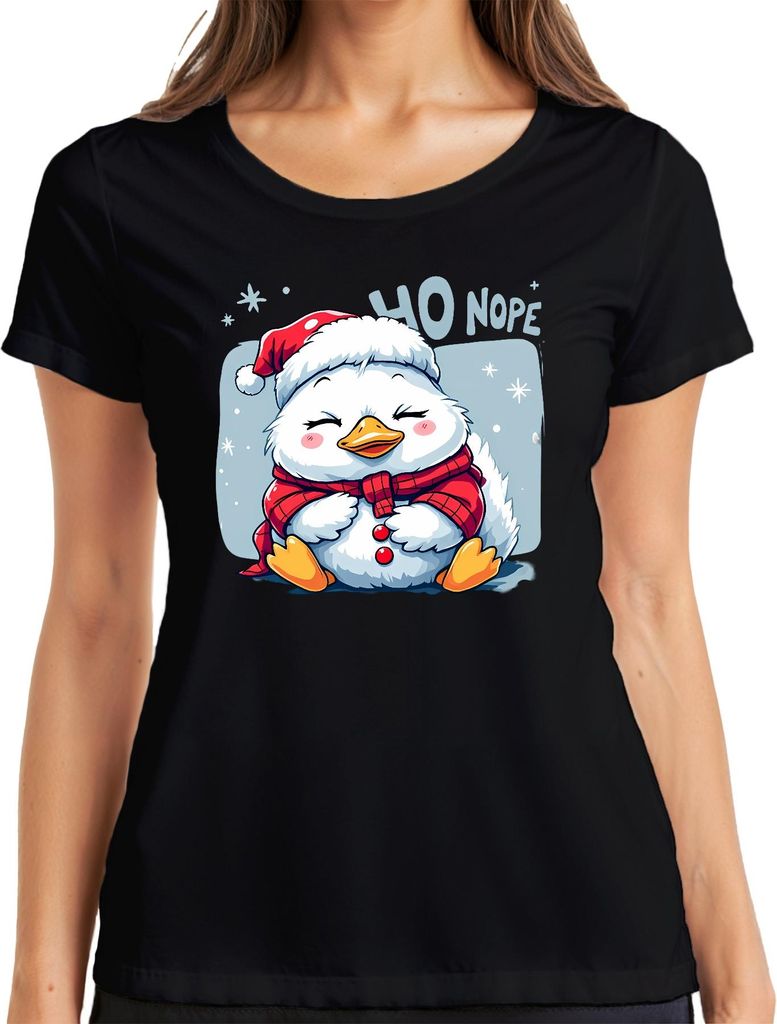 HO NOPE niedlicher Weihnachts Pinguin Cartoon Kawaii süß lustig Damen T-Shirt, Schwarz, XXL