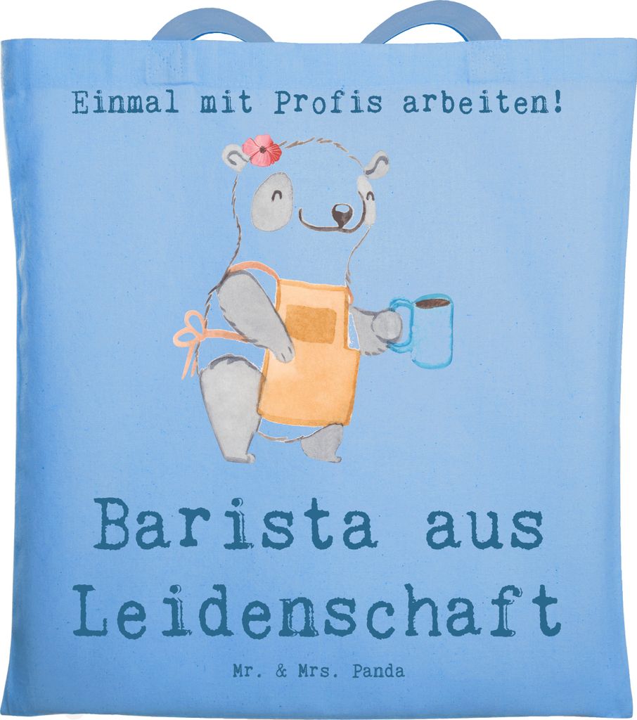 Mr. & Mrs. Panda Einkaufstasche Barista Leidenschaft - Sky Blue - Geschenk, Kaffee, Schultasche, Eröffnung Cafe, Ausbildung, Shopping Tasche, umh...