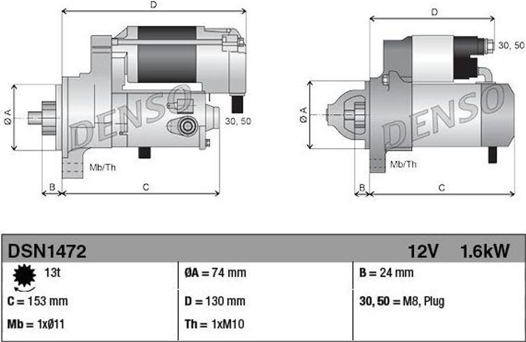 DENSO DSN1472 Starter Anlasser 1,6kW für TOYOTA Yaris Schrägheck (P13) 12V