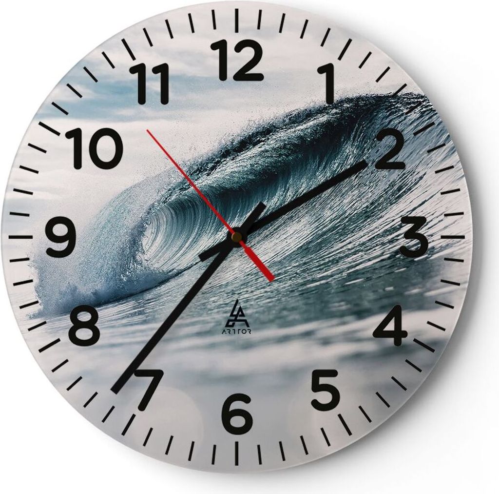 Wanduhr - Rund - Glasuhr - Welle Meer Ozean - 30x30cm - Schleichendes Uhrwerk - Lautlos - zum Aufhängen bereit - Dekoration Modern - Wanddekoratio...