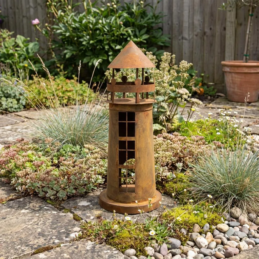 Lanterne de jardin design Corten avec éclairage LED étanche IP65 rustique - 8