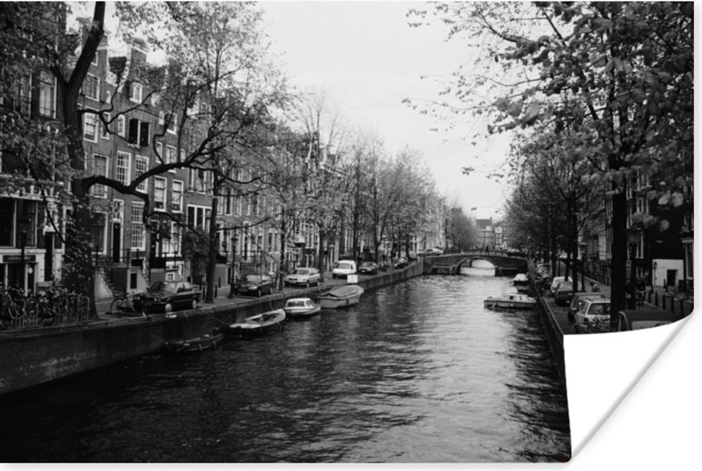 MuchoWow Poster Amsterdam-Kanal - Schwarz - Weiß 180x120 cm - Fotoplakat
