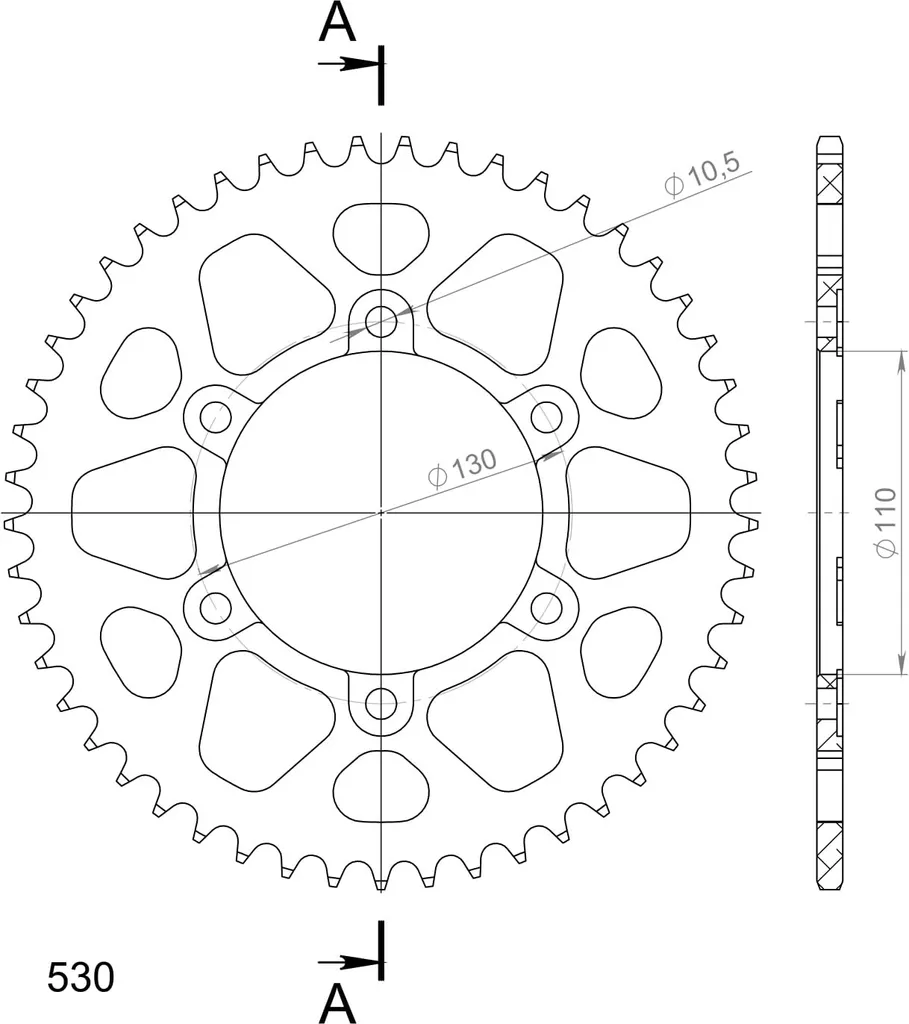 Couronne Moto 530 49 Dents en Alu Bleu pour Kit Chaîne Renforcé
