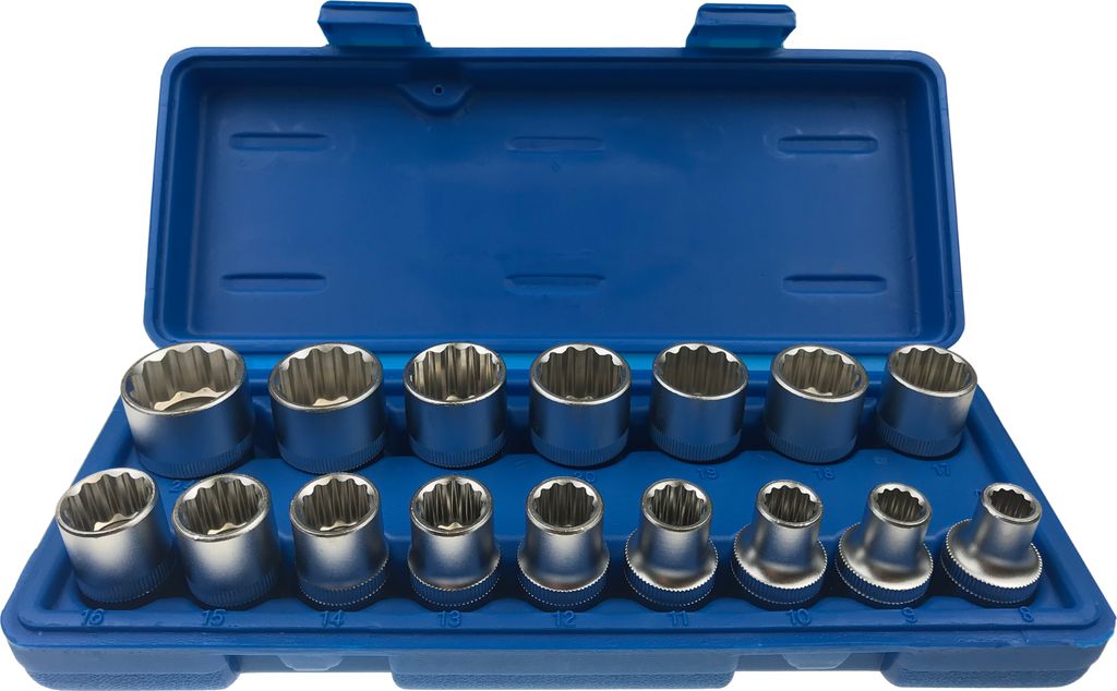 Steckschlüsseleinsätze 12 kant 1/2" VIELZAHN Nuss 8-24 mm Stecknuss Satz 16 tlg