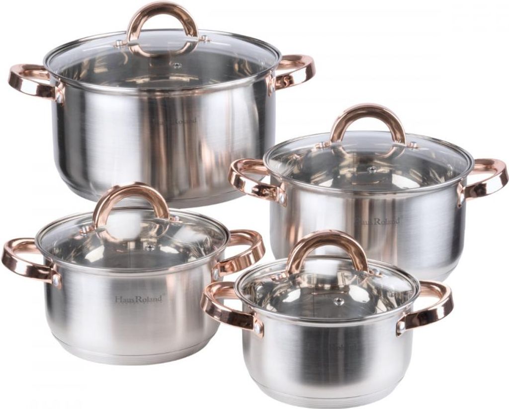 HAUS ROLAND Set mit 4 Edelstahltöpfen mit Kupfergriffen 1,9l/2,6l/3,6l/5,5l