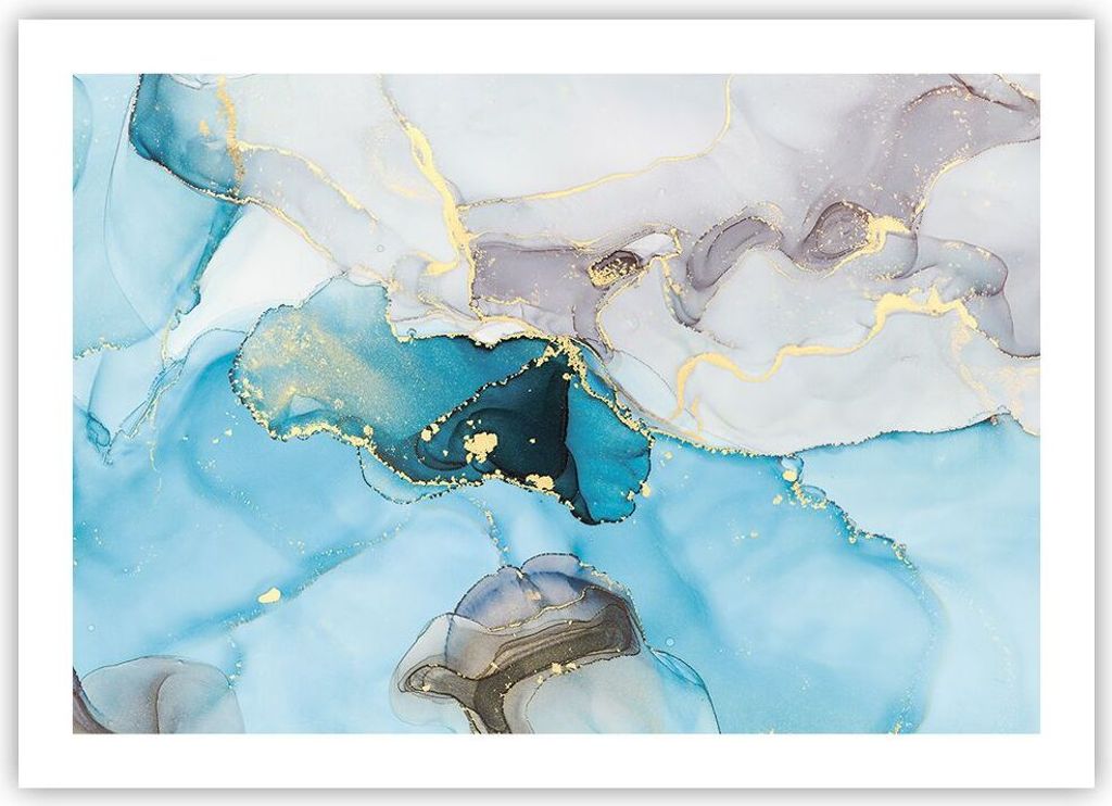 Poster - Poster ohne Rahmen - Marmor Modern Blau - 70x50 cm - Wand Bild - Wanddeko - Wandbilder - Kunstposter - Wandposter - Bilder - Kunstdruck - ...