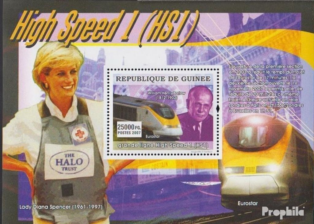 Briefmarken Guinea 2007 Mi Block1382 postfrisch Eurostar-Züge