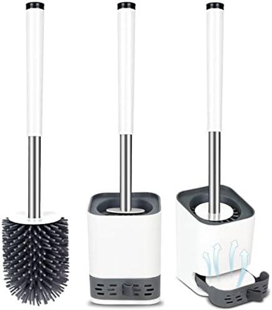 Klobürste, Toilettenbürste Silikon mit Behälter schnell trocknendem, WC bürste für Badezimmer Gäste-WC, Wandmontage & Stehen