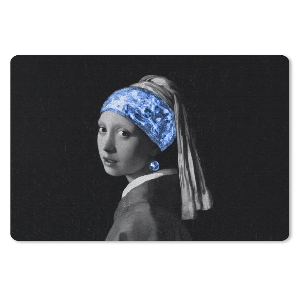 MuchoWow Schreibtischunterlage Mädchen mit einem Perlenohrring - Vermeer - Blau 60x40 cm - XXL Mauspad - Großes Mauspad