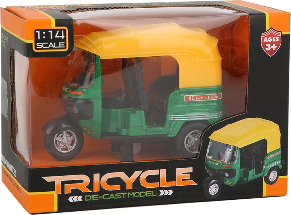 1:14 Alloy Kid Three Wheels Motorcycle Pull Back Car Model Toy with Light MusicGreen