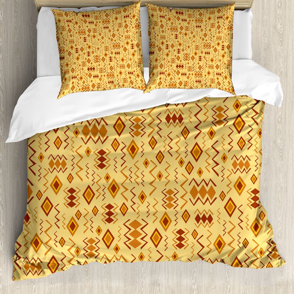 ABAKUHAUS afrikanisch Bettbezug, Random Doodles, Milbensicher Allergiker geeignet mit Kissenbezügen, 155 cm x 220 cm - 80 x 80 cm, Brown Marigold ...