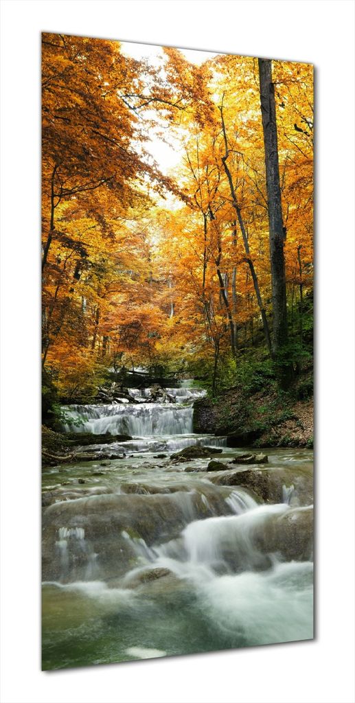 Wallario selbstklebende Duschrückwand 70 x 190 cm mit Motiv Kleiner Bach über Steine im Herbstwald - Wandverkleidung mit Hochglanzlaminat in Glas...