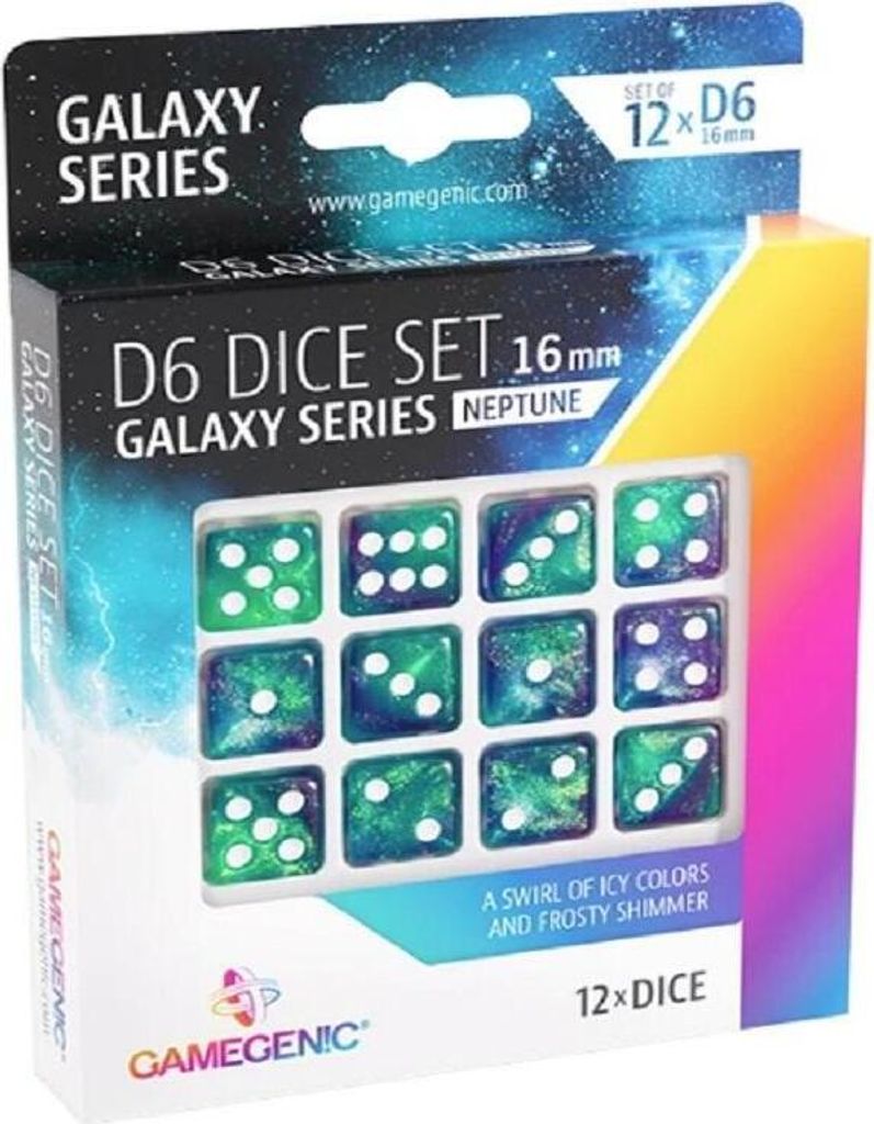 Galaxy Series Neptune D6 Würfelset 16mm, 12-teilig, glitzernd
