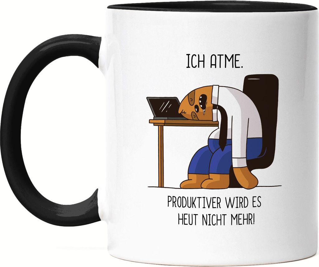 Ich Atme Produktiver Wird Es Nicht Mehr Tasse Schwarz Lustig Spruch Ironie Faultier Geschenk Bürokollegen