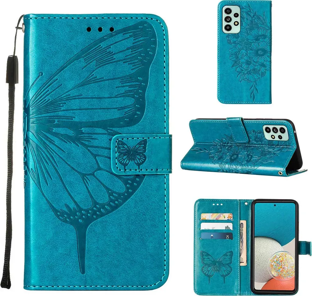 Cover Galaxy A53 5G Blu Farfalle - Custodia Elegante a Libro Donna