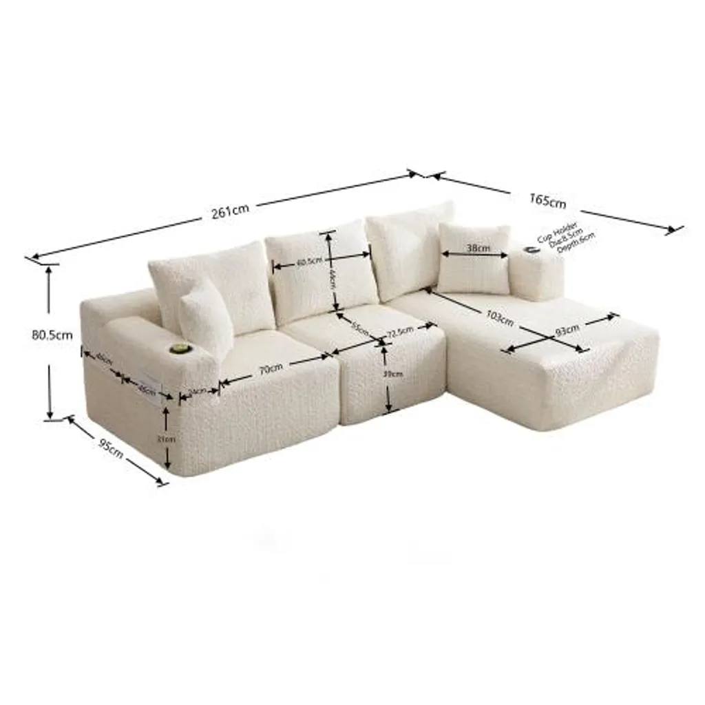 Canapé d'angle modulaire 261x165 cm en chenille beige avec mémoire de forme - 12