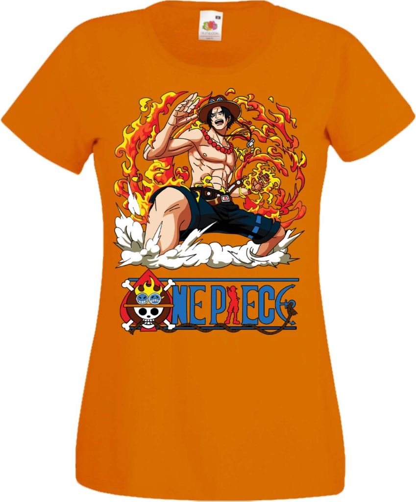 Damen T-Shirt Manga Anime One Manga Piece Anime 09 Portgas Ace, Lady M / Orange