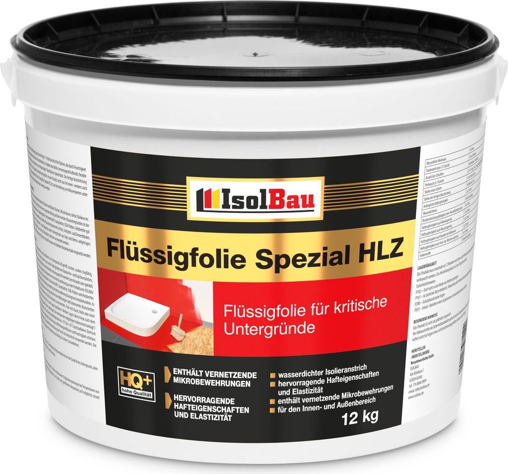 Flüssigfolie HLZ 12kg - Dichtfolie für kritische Untergründe - Wasserdichte Abdichtung für innen & Außenbereich - für Wand & Boden - Balkonab...
