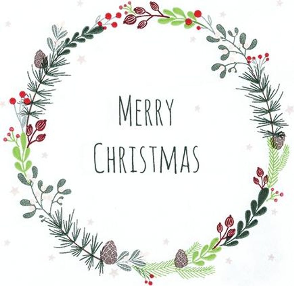 20 Servietten Lucia: Merry Christmas - Merry Christmas im Kranz 33x33cm