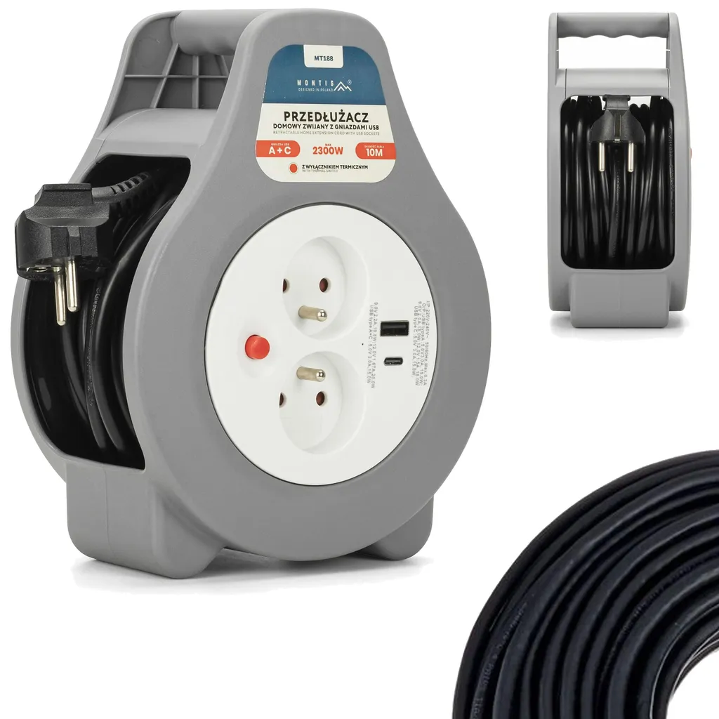 Prolunga Avvolgibile 10 Metri Sicura: Prese 230V e USB-C 20W Protezione Termica