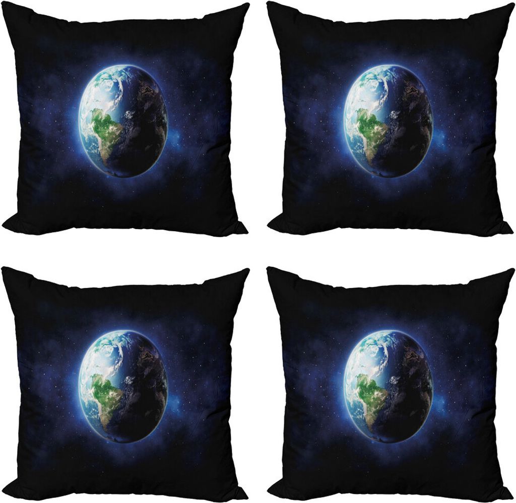 ABAKUHAUS Welt Kissenbezug Set (4 Stück), Beruhigen Starry Weltraum, Moderner Doppelseitiger Digitaldruck, 60 cm x 60 cm, Dunkelblau, Grün, Weiß