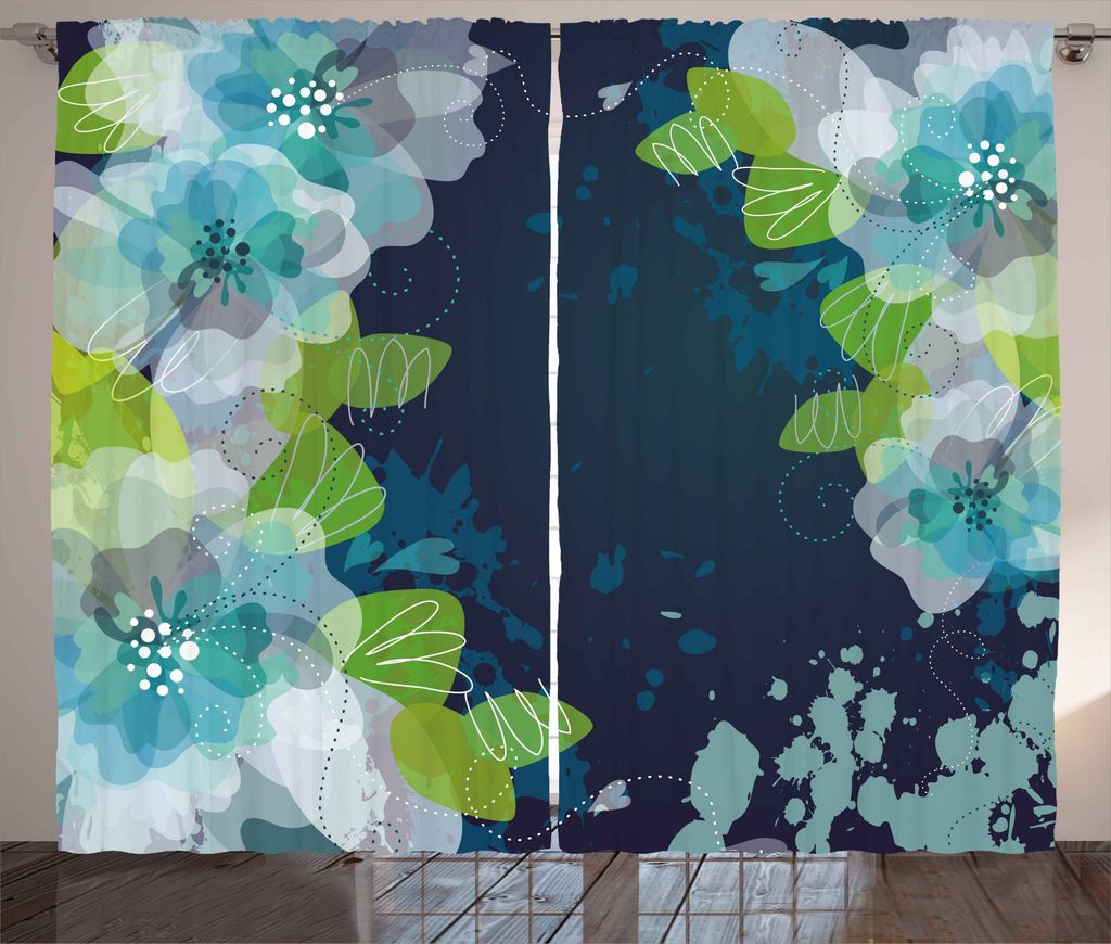 ABAKUHAUS Marine Rustikaler Vorhang, Grunge abstrakte Blumen, Wohnzimmer Universalband Gardinen mit Schlaufen und Haken, 280 x 245 cm, Hellgrün Ma...